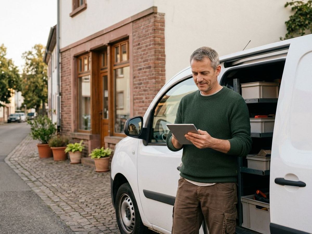 Handwerker am Lieferwagen